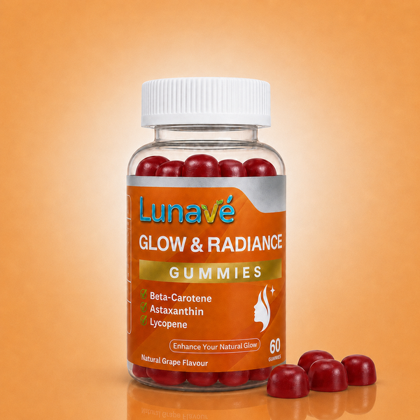Lunavé tanning gummies - grape flavour. 60 vegan gummies with Beta-Carotene, Astaxanthin and Lycopene.