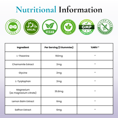 Lunavé Sleep gummies nutritional information and ingredients, melatonin free, vegan, sugar free